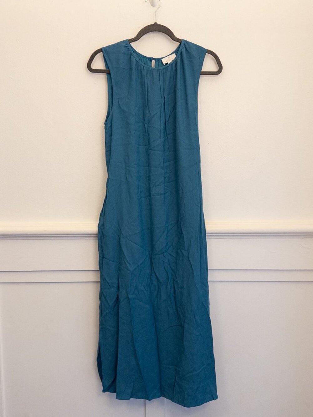 Fun2Fun Blue Midi Dress Sleeveless Tie Back Pockets Casual Rayon Blend S